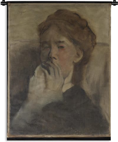 Wandkleed Edgar Degas - Jonge vrouw met haar hand over haar mond - Schilderij van Edgar Degas Wandkleed katoen 150x200 cm - Wandtapijt met foto
