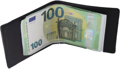 OI zwarte leren Dollarclip origineel / ouderwetse billfold portemonnee met dollar clip / platte beurs met geldklem / zwart / 171