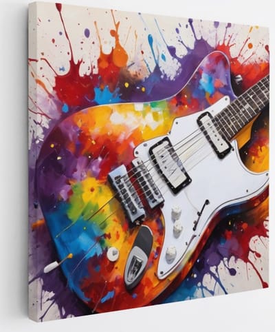 Saammp Canvas Schilderij - Kleurrijke Gitaar - Muziek - Abstract - 20x20 - Foto op canvas - Wanddecoratie - Muurdecoratie Woonkamer - Slaapkamer decoratie - Canvas Print