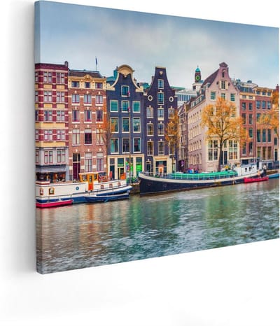 Artaza Canvas Schilderij Amsterdam - 100x80 cm - Groot - Wanddecoratie Grachten - Muurdecoratie Herfst - Schilderijen Op Canvas Woonkamer
