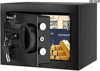 RFWR® Kleine Huishoudelijke Kluis met Elektronisch Toetsenbord en Stalen Sleutel – Mini Kluis voor Thuis, Kantoor en Hotel