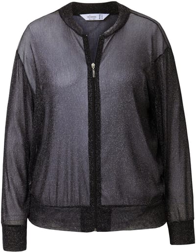 MIAMODA - Dames - Blouson mesh met glitters lange mouw - Zwart - Maat 50