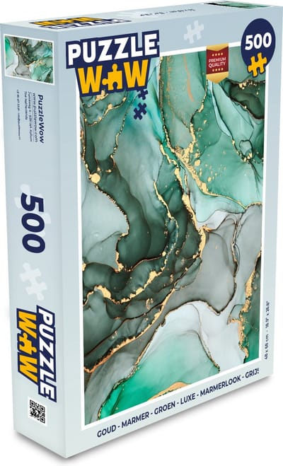 Puzzel Goud - Marmer print - Groen - Luxe - Marmerlook - Grijs - Legpuzzel - Puzzel 500 stukjes