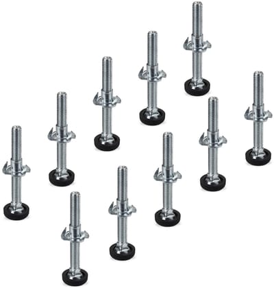 Set van 10 Verstelschroeven M8 x 70 mm met inslagmoer en kunststof voet