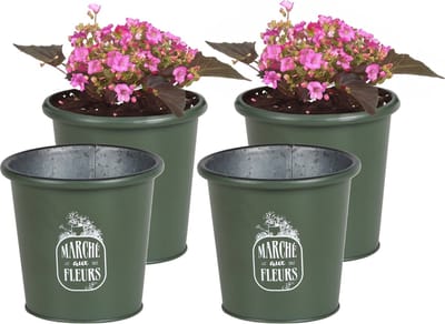 Sunnydays /plantenpot/bloempot - 4x - zink - legergroen - D14 x H13 cm