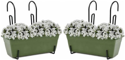Plasticforte plantenbakken Balcony - 2x stuks - groen - rechthoek - met twee ophangbeugels - 40 x 18 x 15 cm - kunststof - bloembakken
