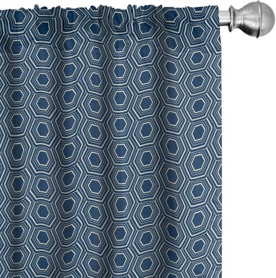ABAKUHAUS Geometrische Gordijnen – hexagonpatroon, 2x75x245 cm, nachtblauw & eierschaal