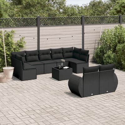 vidaXL - 10-delige - Loungeset - met - kussens - poly - rattan - zwart