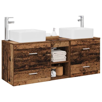 vidaXL - Badkamerkast - set - 3 - st - Oud - hout - 129 - x - 41 - x - 80 - cm - Bewerkt - hout