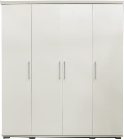 Interiax Kledingkast 'Mila' – 4 Deuren, 1 Hanger & 6 Legplanken | Wit | 183x160x52cm