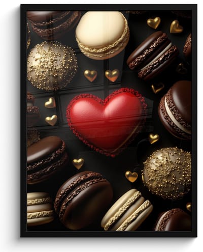 Poster in lijst - Fotolijst 50x70 cm - Posters - Macarons - Rood - Hart - Posterlijst zwart - Decoratie - Wanddecoratie woonkamer - Muurdecoratie slaapkamer