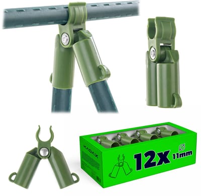 KADAX Plantenstaaf-connector van kunststof, connector met scharnier voor plantenstokken, tuinaccessoires om te verbinden, klimhulp, staafhouders (11 mm, 12 stuks)