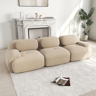 Wishdor - Modulair Hoeksofa - Frameloos En Montagevrij - Ergonomische Armleuningen - Ribstof - Beige