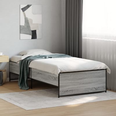 vidaXL - Bedframe - bewerkt - hout - en - metaal - grijs - sonoma - eiken - 75x190 - cm