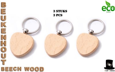 Bob Online ™ - 3 Stuks – Houten Hart Sleutelhangers – Beukenhout Sleutelhangers – Wooden Heart Keyrings – Sleutelhangers – Duurzaam sleutelhangers – Houten sleutelhangers – Hart Vorm Sleutelhangers – Heart Shaped Keyrings