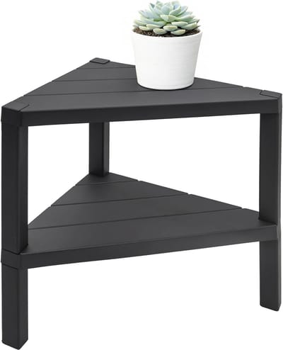 Kunststof bijzettafel - Hoekrek met planken - Extra opbergruimte - Driehoekig ontwerp - 46 x 45 cm - Antraciet