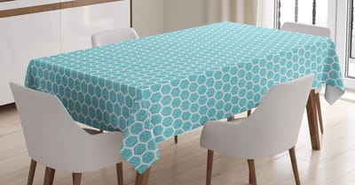 ABAKUHAUS Tafellaken Aquatisch Hexagonen – Geometrisch 140x240 Aqua Wit