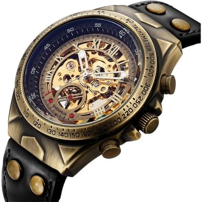 Retro Stijl Heren Automatisch Mechanisch Horloge Skelet Steampunk Echt Lederen Band Heren Zelfopwindende Polshorloges Heren Reloj beige