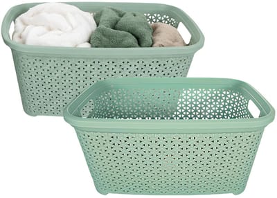 Storage Solutions wasmand - 2x - 35 liter - groen - 54 x 37 x 26 cm - Kunststof - Draagmand
