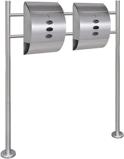 Dubbele brievenbus standaard - Postbus dubbel - Post veilig ontvangen - Met krantenhouder - 30x12x40 cm - Zilver