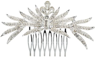 Haarsoires Haarspeld Sierkam Opsteekkam 10cm - Fantasie Vorm - Strass Steentjes - Metaal - Zilver - Haarversierkam - Haar Versiering