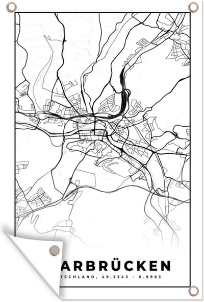 Muurdecoratie Saarbrücken - Plattegrond - Stadskaart - Kaart - 120x180 cm - Tuinposter - Tuindoek
