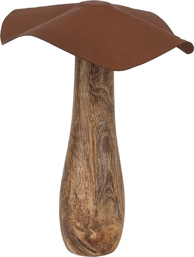 Clayre & Eef Decoratie Paddenstoel Ø 20x25 cm Bruin Hout Herfst decoratie