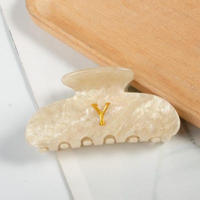 Pinces à Cheveux Lettres Dorées Design Personnalité Acrylique Pinces à Cheveux Accessoires Cheveux pour Femmes Filles Y jaune