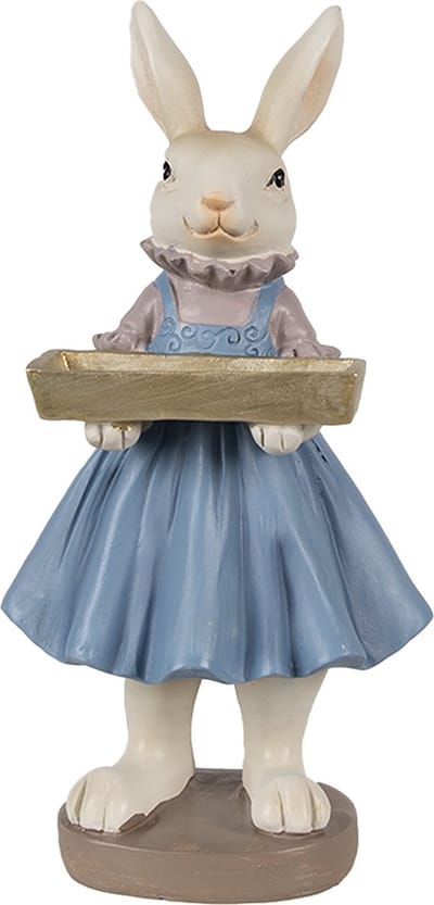 Clayre & Eef Beeld Konijn 10x8x20 cm Beige Blauw Polyresin
