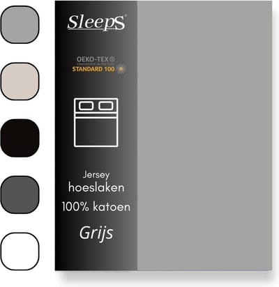 Sleeps Jersey Hoeslaken Katoen - 120x200 cm - Grijs - Strijkvrij