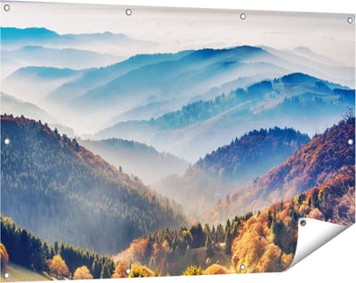 Gards Tuinposter Heuvel Landschap van het Zwarte Wout Bos - 120x80 cm - Tuindoek - Tuindecoratie - Wanddecoratie buiten - Tuinschilderij