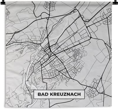 Wandkleed - Wanddoek - Stadskaart - Bad Kreuznach - Kaart - Duitsland - Plattegrond - 180x180 cm - Wandtapijt