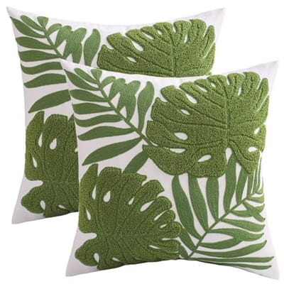 Set van 2 Geborduurde Kussenhoezen met Tropische Bladeren 45x45 cm voor Woondecoratie