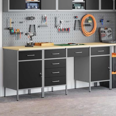 vidaXL - Werk - Cabinet - met - lade - 4 - st - Zwart - Engineered - hout - en - staal