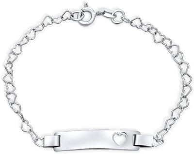 Bling Jewelry Personalized Delicate Petite Name Bar Plated Engraving Heart Thin ID Identification Bracelet for Women Teens 925 Sterling Silver for Small Wrists 6 Inch Customizable, 6