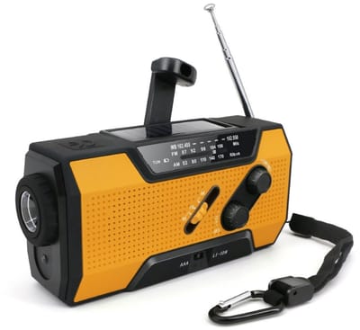 Denk Vooruit - Camp & Survive Multi Radio –NoodRadio - Solar & Hand-Crank Emergency Radio | AM/FM/WB + NOAA | LED Zaklamp, Leeslamp, SOS Alarm, Powerbank & AAA Backup - Orange