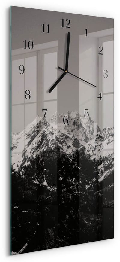 Tulup Wandklok - Bergen Moderne Glazen Wandklok - 30x60 cm - Grijs Wandklok Glas Met Motief - Zwarte Handen - Rechthoekige Wandklok - Gekleurde Glazen Klok - Glazen Klok Met Print