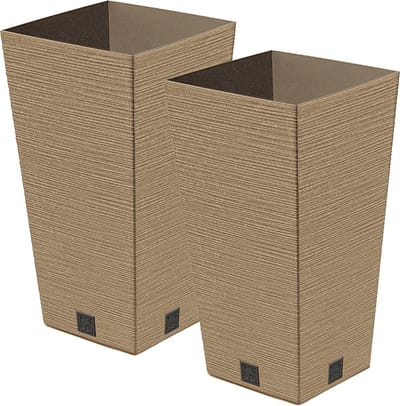 Prosperplast Plantenpot/bloempot - 2x - buiten - kunststof - lichtbruin - Eco wood look - D24 x H45 cm