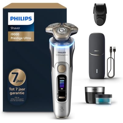 Philips Shaver i9000 Prestige Ultra - Elektrisch Scheerapparaat Voor Mannen - Met UV Oplaadcase, Quick Clean Pod & Baardstyler - Zilver - XP9404/46