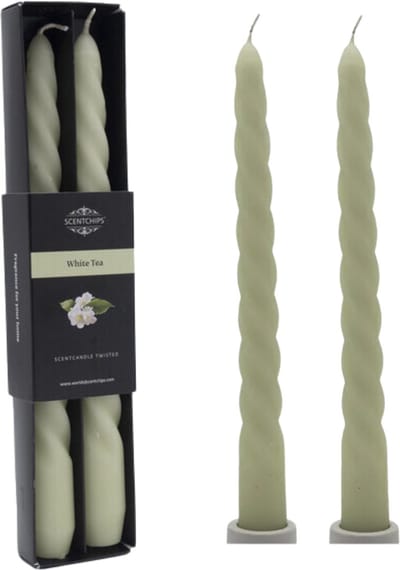 Scentchips Witte thee Gedraaide Geurkaarsen - Swirl Geurkaars - Geurkaarsen Geschenkset - Geur Kaars - 20 Branduren - 2 Stuks