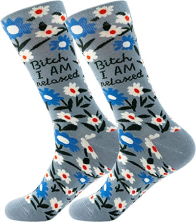 Bloemetjes sokken met grappige tekst: Bitch I am Relaxed. Dames Sokken maat 38-41 - Funny socks