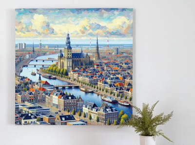 Acryl groningen schilderij | Groninger Gratie: Levendige Acryl Liefdesverklaring aan Kunst en Stad | Kunst - 100x100 centimeter op Forex | Foto op Forex