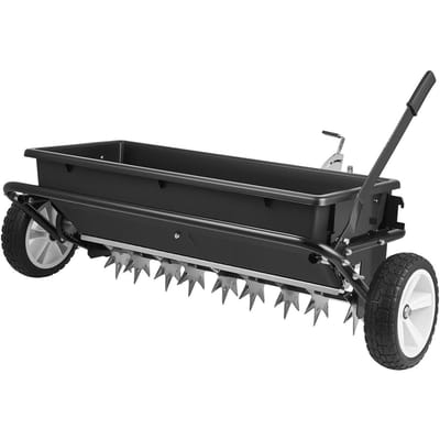 Trek achter de grasmaaier strooier met beluchtingspennen, 0,81 m strooibreedte, Verspreider met universele trekhaak, Tuinzaaimachine & Bodemluchter met