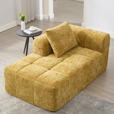 MODFU Chaise-Longuebank - Zijvakken En Inclusief Kussen - Modern - Voor Woonkamer Of Slaapkamer - Chenille - Geel - 158 X 90 X 60 Cm