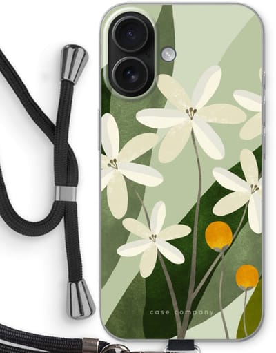Case Company® - Hoesje met koord geschikt voor iPhone 16 hoesje met Koord - Ivory bloom - Telefoonhoesje met Zwart Koord - Bescherming aan alle Kanten en Over de Schermrand