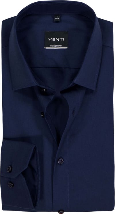 Venti - Heren Overhemd - Poplin - Strijkvrij - Regular fit - Navy