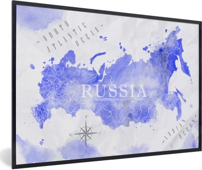 Poster in lijst - Fotolijst 120x80 cm - Posters - Wereldkaart - Rusland - Abstract - Posterlijst zwart - Decoratie - Wanddecoratie woonkamer - Muurdecoratie slaapkamer