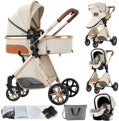 Brandistry - 3 in 1 kinderwagen - Kinderwagen - Maxi Cosi - Wandelwagen - Lichtgewicht - Inklapbaar - Incl. Regenhoes - Wit