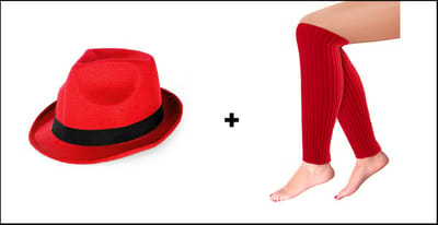 Festival hoed rood + Paar Beenwarmers Milano rood - Thema feest party Festival disco summer