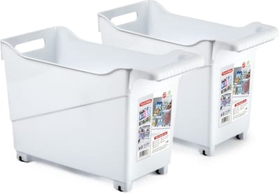 Plasticforte opberg Trolley Container - 2x - wit - L38 x B18 x H26 cm - kunststof